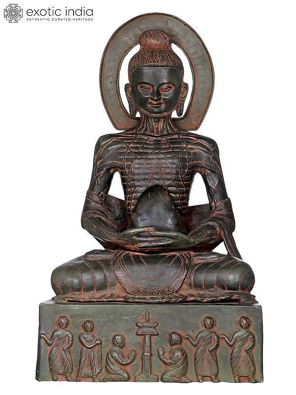 19" Emaciated Buddha Assuming Uddiyana Bandha, On Homage Pedestal In Brass | Handmade