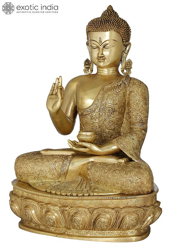 21" Lotus Seated Lord Buddha in Preaching Mudra In Brass | Handmade | Made In India