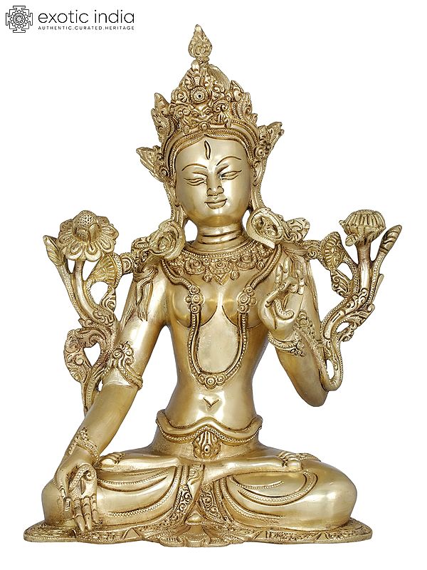 12" Tibetan Buddhist Goddess White Tara In Brass | Handmade | Made In India