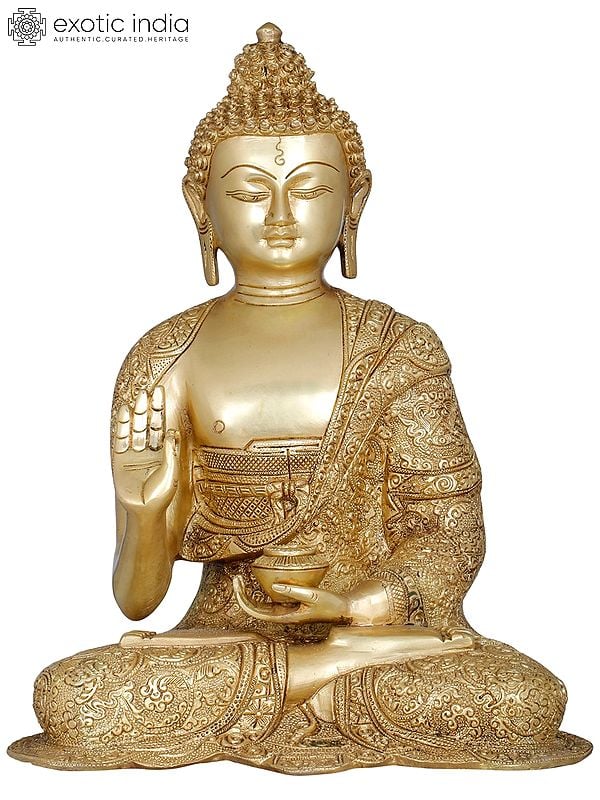 12" Tibetan Buddhist Lord Buddha Interpreting His Dharma | Handmade Brass Statue