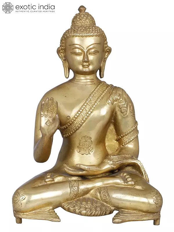 11" Blessing Buddha Brass Statue - Tibetan Buddhist Deity Handcrafted Idol