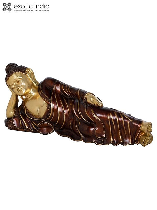 23" Mahaparinirvana Reclining Buddha Brass Statue | Handmade Tibetan Buddhist God Idols