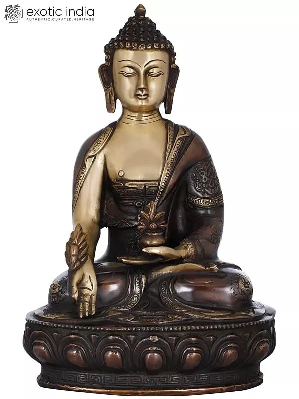 12" Tibetan Buddhist Deity Medicine Buddha In Brass | Handmade | Made In India