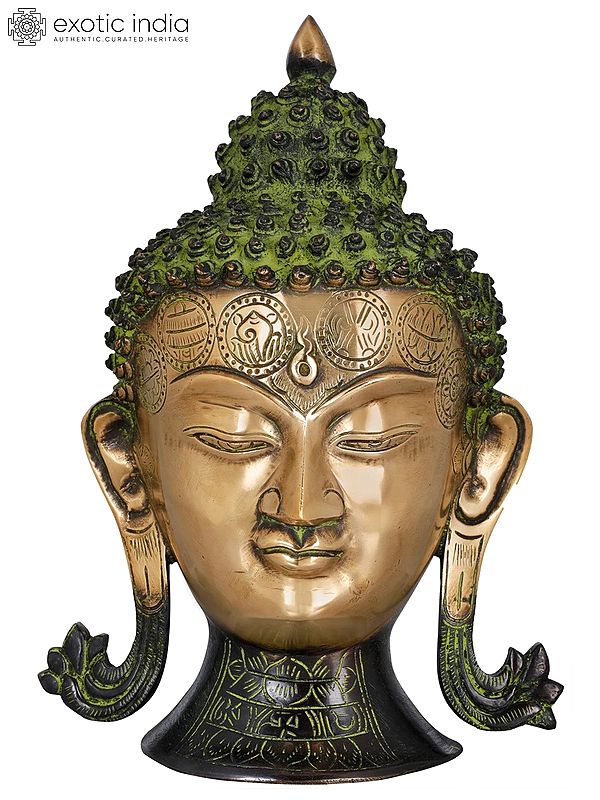 10" Lord Buddha Brass Wall Hanging Mask - Tibetan Buddhist Deity Idols