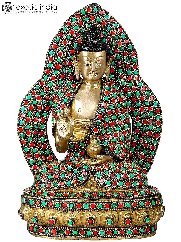 9" Lord Buddha Seated on Lotus Throne - Tibetan Buddhist In Brass | Handmade | Made In India