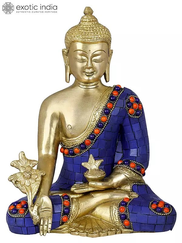 8" Tibetan Buddhist Deity Lapis Buddha of Healing In Brass | Handmade | Made In India