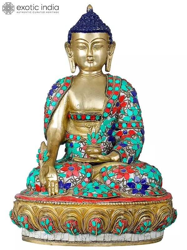 12" Tibetan Buddhist Medicine Buddha with the Bowl of Medicinal Herbs | Handmade Brass Idols