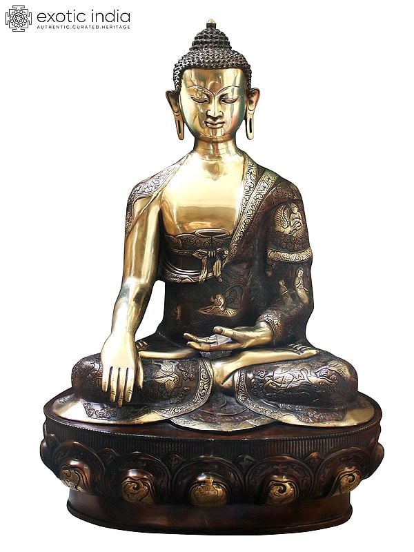 33" Tibetan Buddhist Lord Buddha Seated on Lotus In Brass