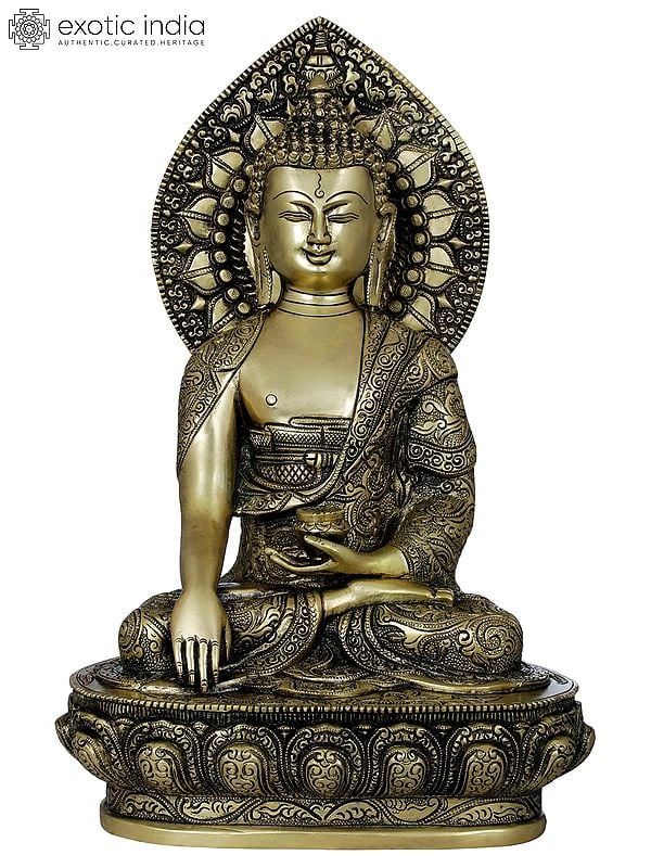 13" Buddha Shakyamuni on Lotus Seat - Tibetan Buddhist In Brass | Handmade | Made In India