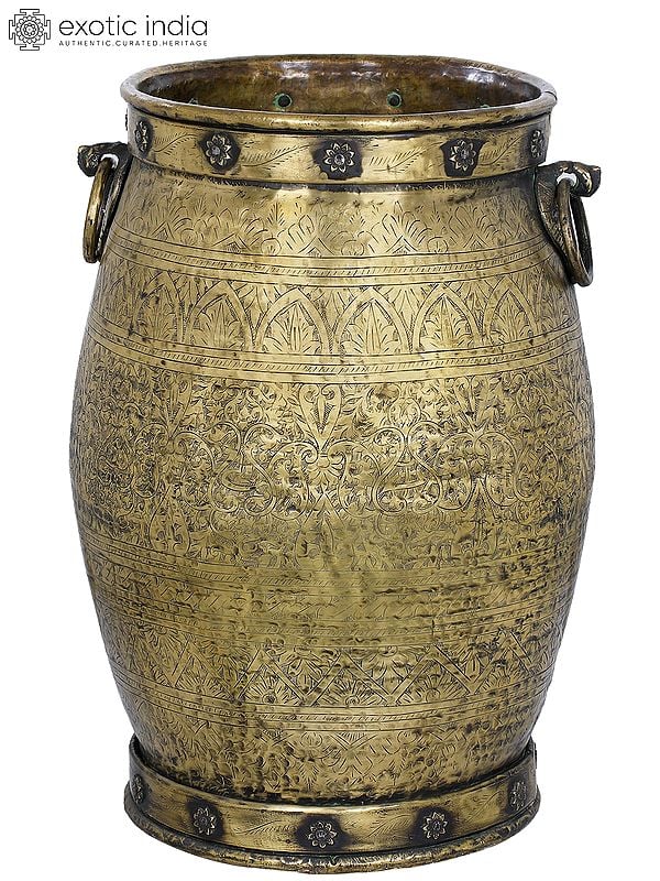 27" Fully Engraved Brass Vessel In Brass | Handmade | Made In India