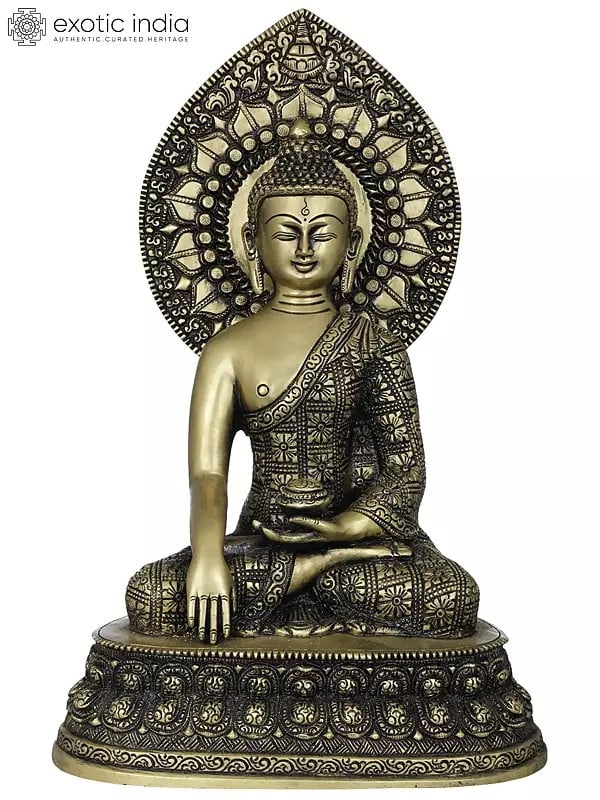 13" Lord Buddha Seated on Double Lotus In Brass | Handmade | Made In India