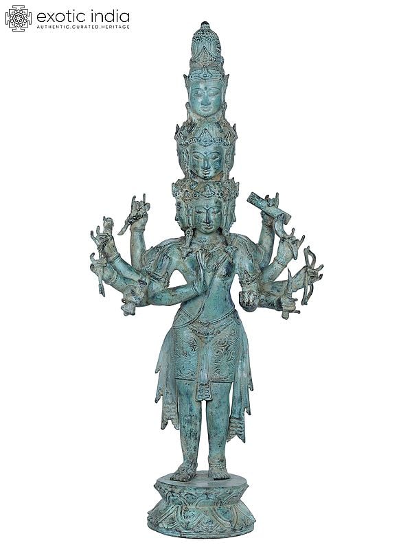 31" Bodhisattva Avalokiteshvara, Coppery Finish In Brass | Handmade | Made In India