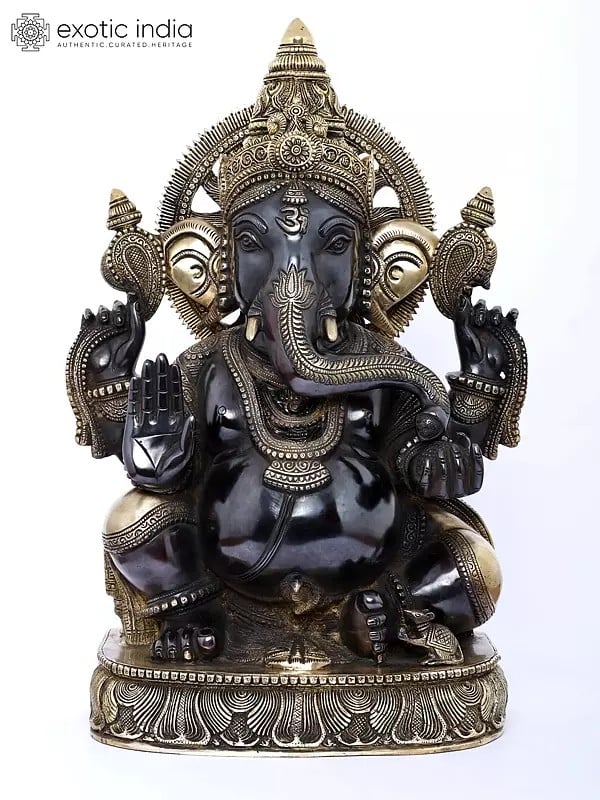 19" Superfine Blessing Surya Ganesha in Brass | Handmade | Made in India