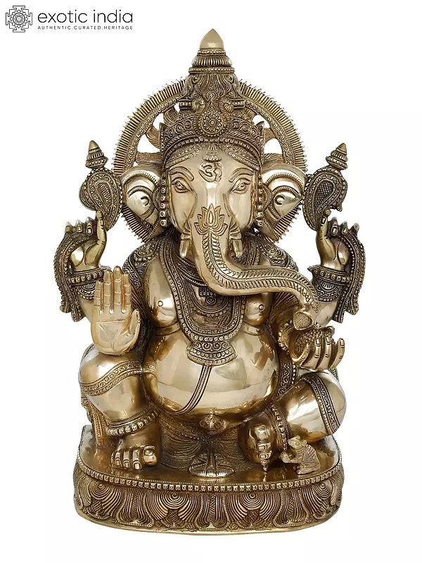 19" Superfine Blessing Surya Ganesha In Brass | Handmade | Made In India