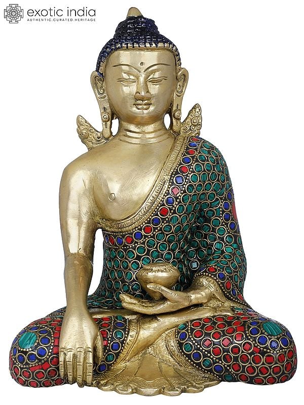 7" Buddha with Pinda Patra- Tibetan Buddhist In Brass | Handmade | Made In India