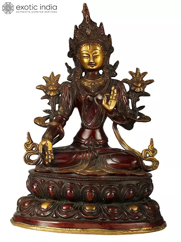 13" Tibetan Buddhist Goddess White Tara In Brass | Handmade | Made In India