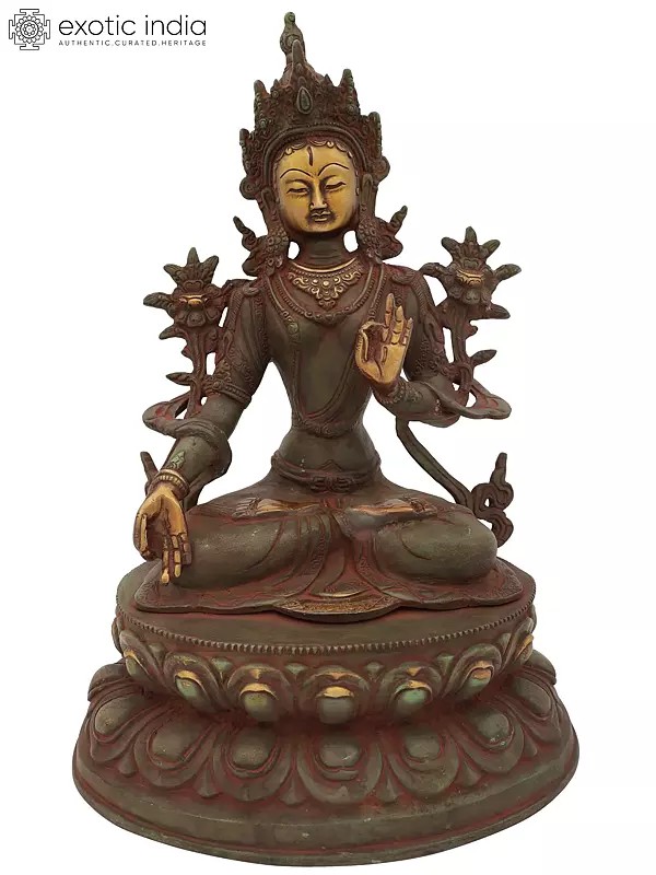 13" Tibetan Buddhist Goddess White Tara In Brass | Handmade | Made In India