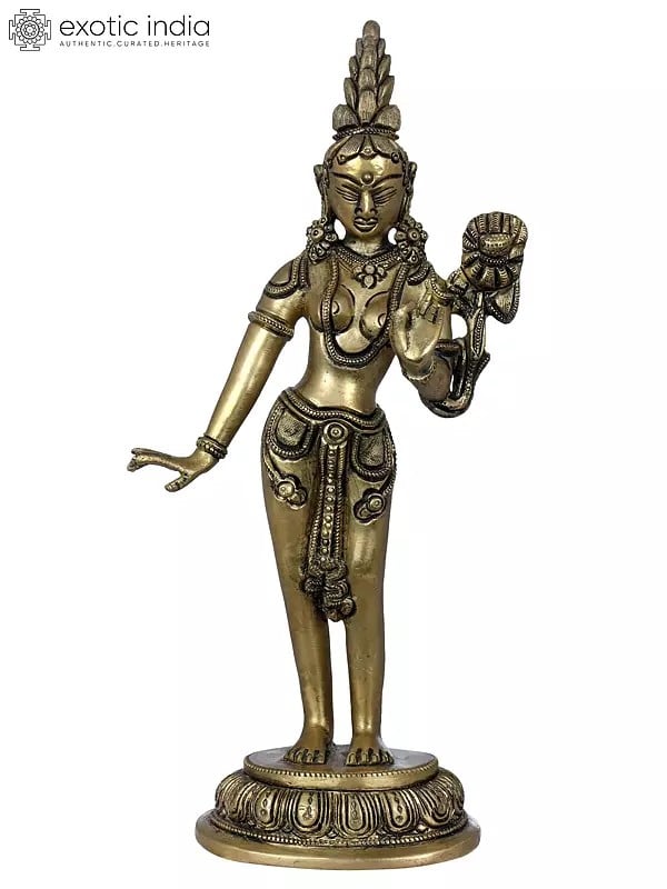 9" Standing Goddess Tara - Tibetan Buddhist In Brass | Handmade | Made In India