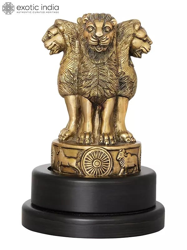 9" The National Emblem of India on Rotating Base (Adapted from Lion Capital of Ashoka at Sarnath) In Brass | Handmade | Made In India