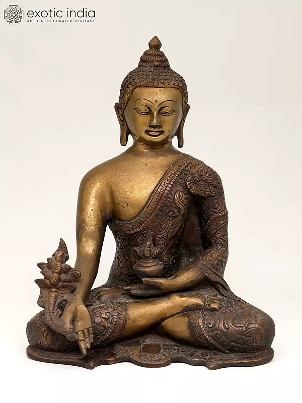 10" Tibetan Buddhist Medicine Buddha In Brass | Handmade | Made In India