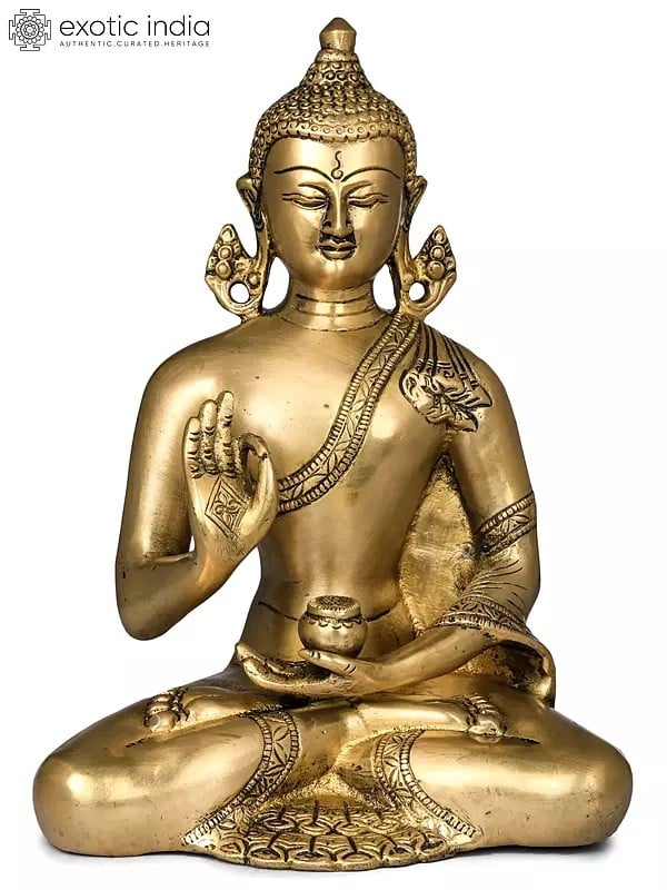 9" Lord Buddha in Vitark Buddha - Tibetan Buddhist In Brass | Handmade | Made In India