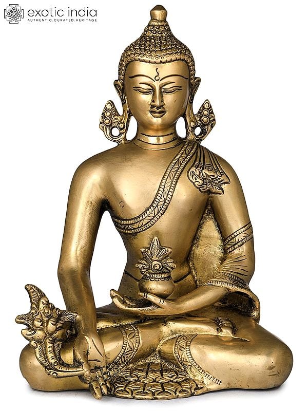 9" Tibetan Buddhist Healer Deity Medicine Buddha In Brass | Handmade | Made In India