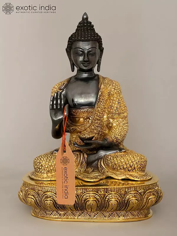 16" Superfine Blessing Buddha Wearing Fully Carved robe - Tibetan Buddhist Deity Brass Statue