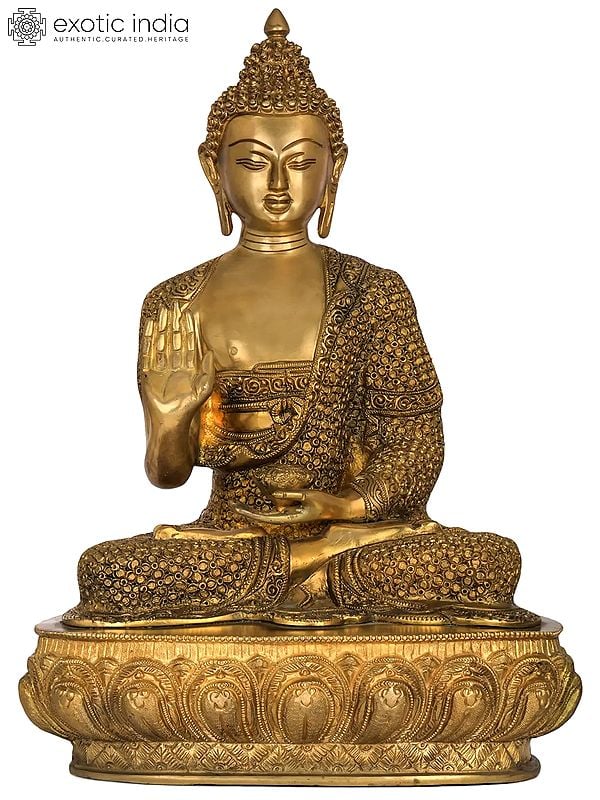 16" Superfine Blessing Buddha Wearing Fully Carved robe - Tibetan Buddhist In Brass | Handmade | Made In India