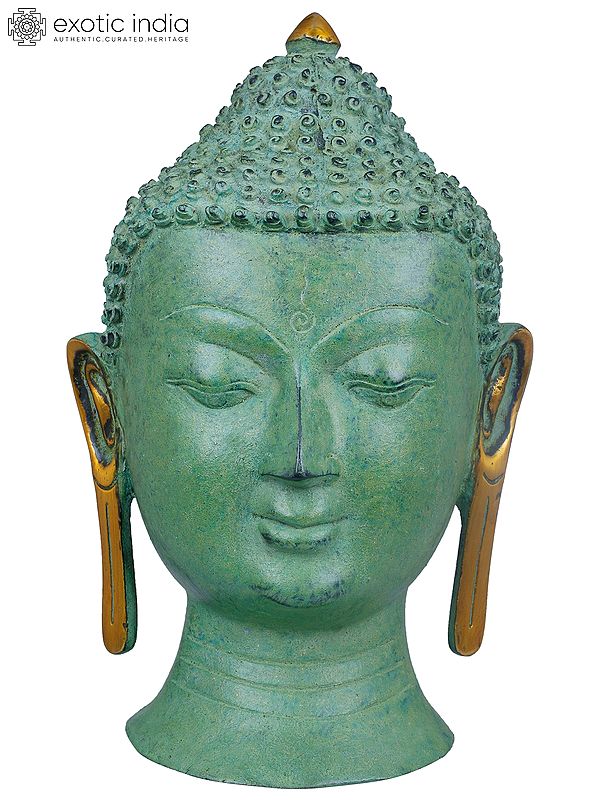 10" Contemplative Buddha Wall-Hanging Mask with Hints of Gold Colour