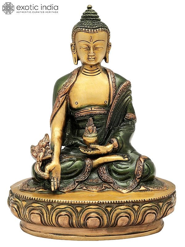 8" Tibetan Buddhist Medicine Buddha In Brass | Handmade | Made In India