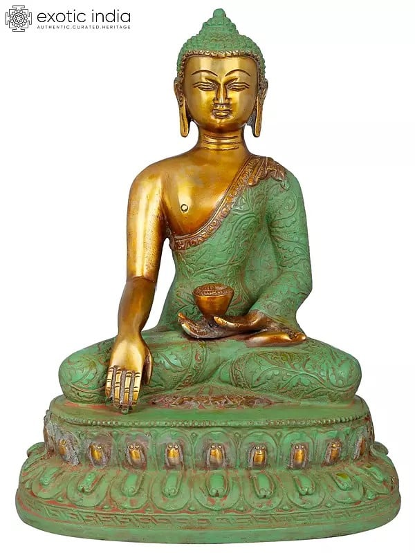 10" Shakyamuni Buddha Seated on Lotus - Tibetan Buddhist In Brass | Handmade | Made In India