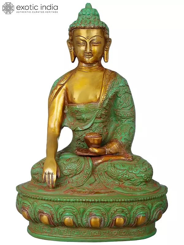 10" Lord Buddha Wearing a Dragon Carved Robe - Tibetan Buddhist In Brass | Handmade | Made In India