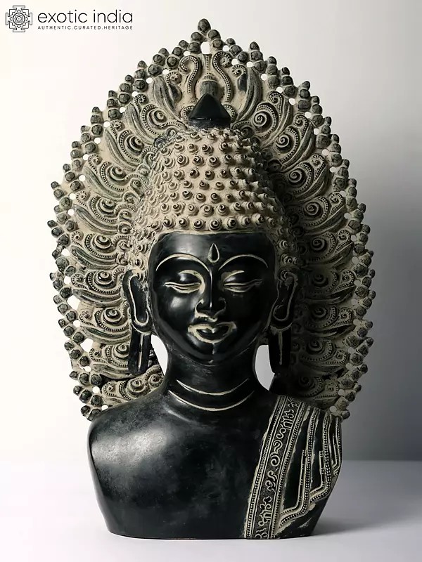 18" Serene Buddha Bust In Brass | Handmade | Made In India
