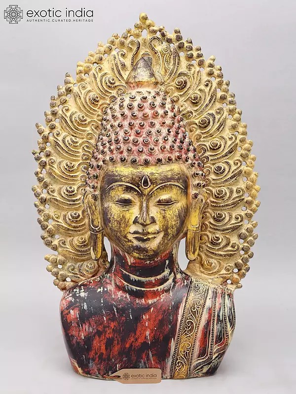 Contemplative Brass Buddha Head Sculpture