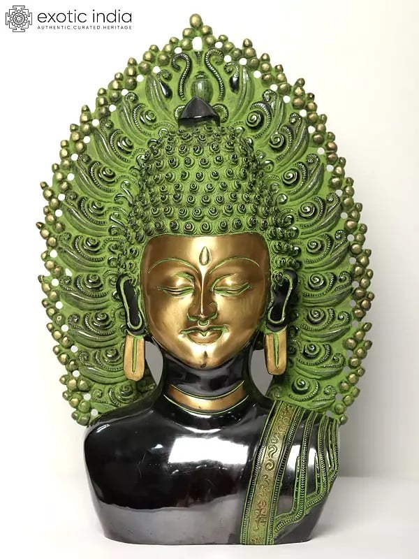 18" Serene Buddha Bust In Brass | Handmade | Made In India