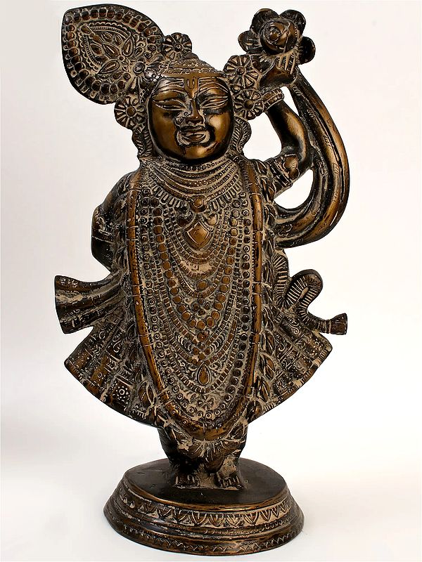 13" Shri Krishna as Shrinath Ji - Fine Quality In Brass | Handmade | Made In India