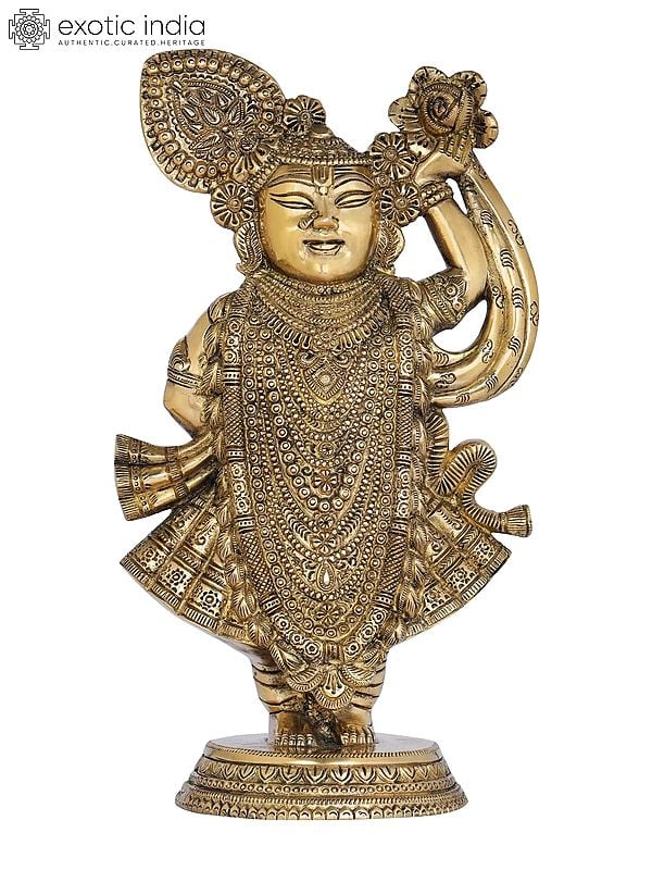 13" Shri Krishna as Shrinath Ji - Fine Quality In Brass | Handmade | Made In India