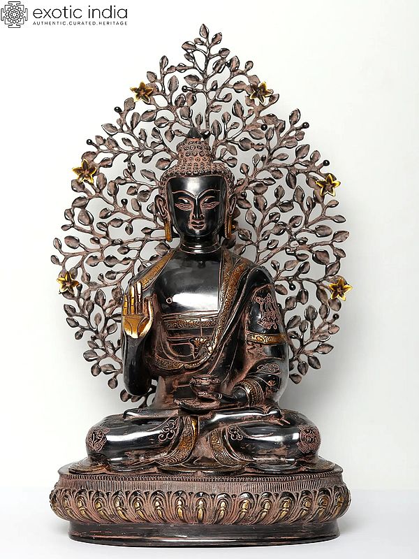 20" Superfine Shakyamuni Buddha Idol Preaching His Dharma with Bodhi Tree as Backdrop