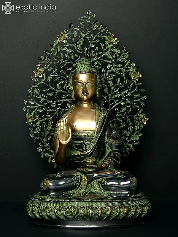 20" Superfine Shakyamuni Buddha Idol Preaching His Dharma with Bodhi Tree as Backdrop