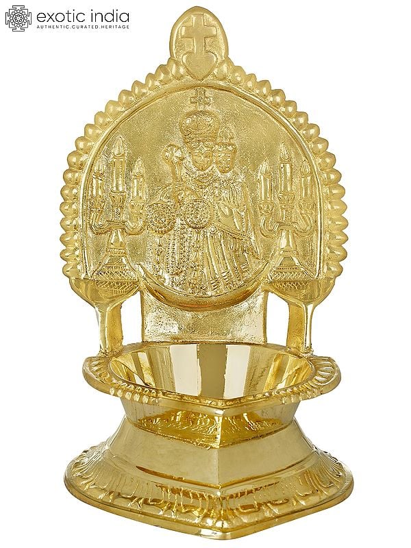 7" Mother Mary with Baby Jesus Oil Lamp In Brass | Handmade | Made In India