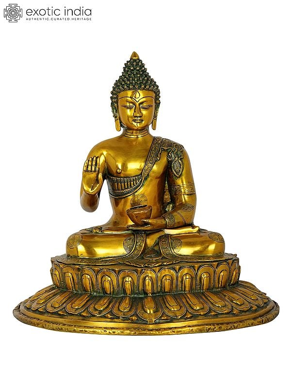 22" Blessing Buddha on of Lotus Pedestal In Brass | Handmade | Made In India