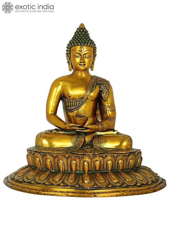 22" Dhyana Mudra Buddha Seated on Lotus Pedestal In Brass | Handmade | Made In India