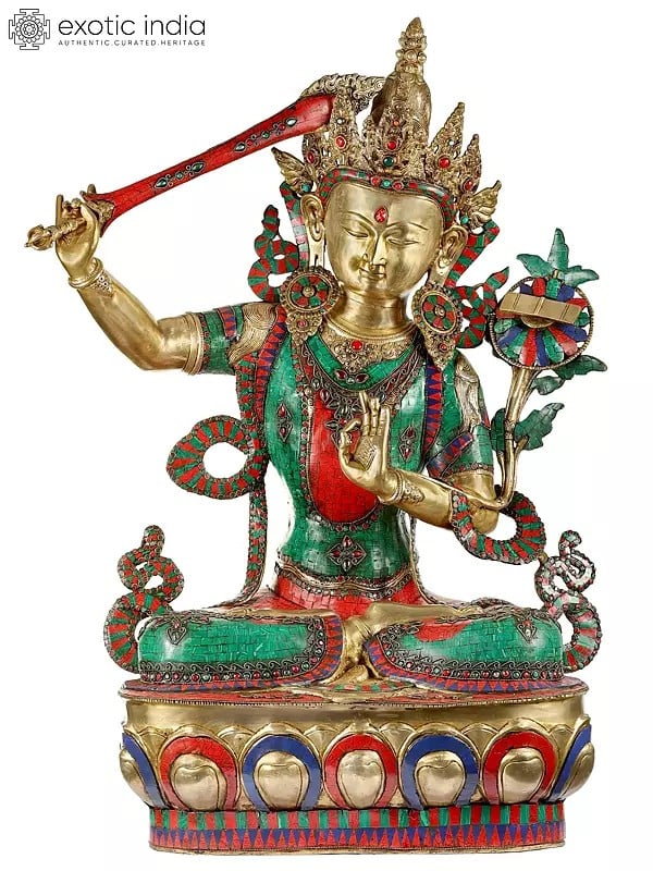 38" The Contemplative Bodhisattva Manjushri In Brass | Handmade | Made In India