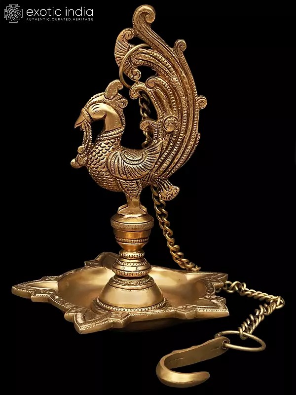 10" Peacock Five Wicks Lamp in Brass | Handmade | Made in India
