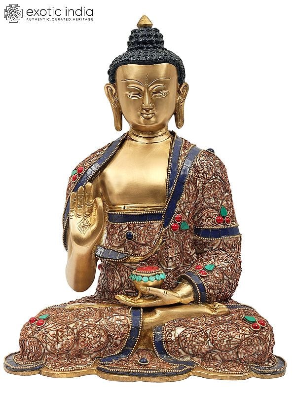 13" Gautam Buddha Preaching His Dharma With Inlay Work In Brass | Handmade | Made In India