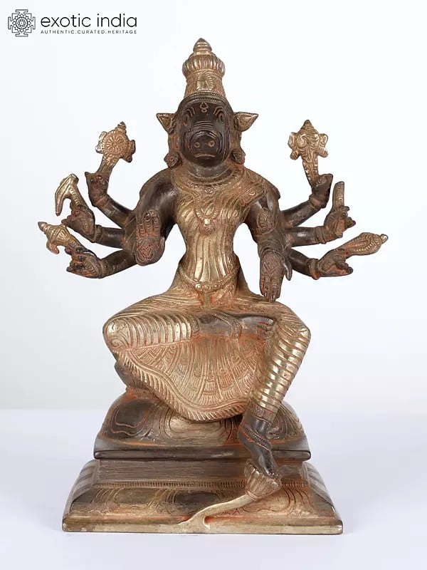 9" Eight-Armed Goddess Varahi Brass Idol | Handcrafted Indian Statues