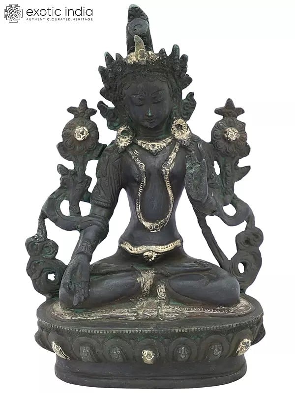 8" Tibetan Buddhist Deity Holy Green Tara In Brass | Handmade | Made In India