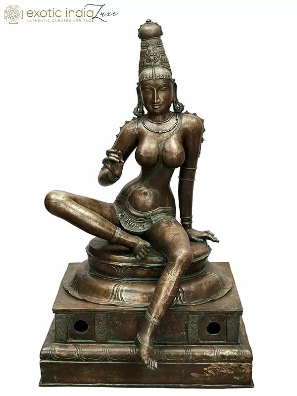 34" Superfine Bhogashakti (Seated Parvati (Uma) | Madhuchista Vidhana (Lost-Wax) | Panchaloha Bronze from Swamimalai