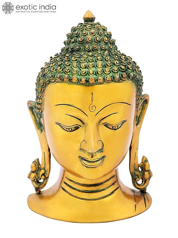 11" Lord Buddha Wall Hanging Mask In Brass | Handmade | Made In India