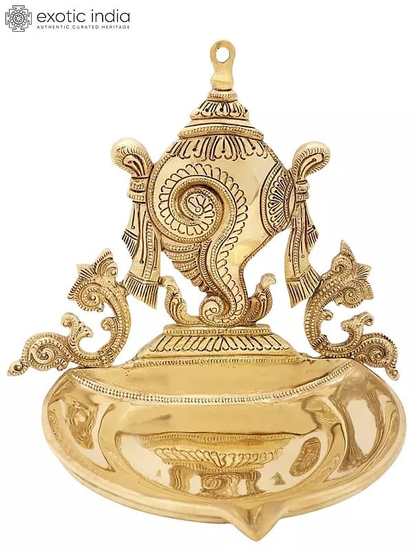 9" Superfine Conch Wick Lamp | Vaishnava Symbol in Brass | Handmade | Made in India